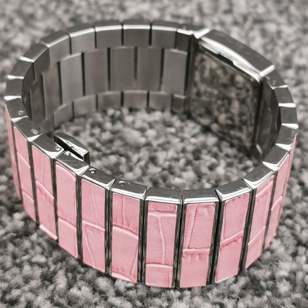 D&G TIME Quartz Watch Pink Croco Grain Stainless Steel Cuff Bracelet Authentic - Picture 11 of 12